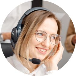 Woman with a headset answering a call.